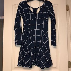 Navy Blue Patterned Long Sleeve Dress